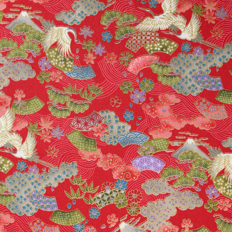 Flying Cranes and Fans Traditional Japanese Cotton Sheeting 2000-76