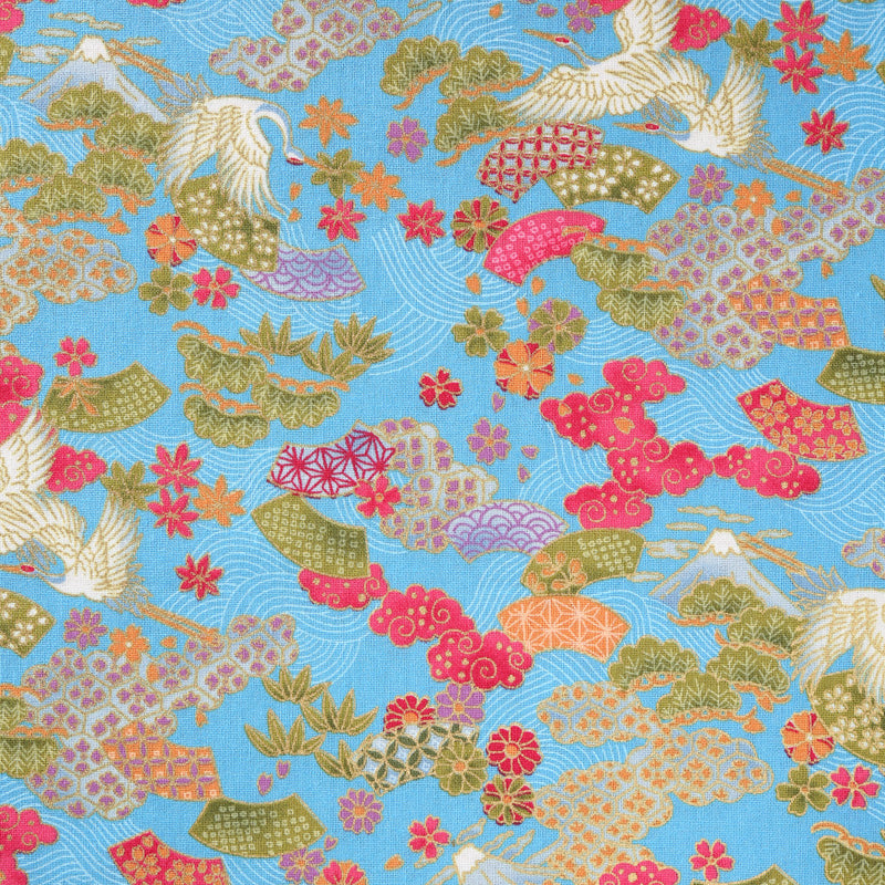 Flying Cranes and Fans Traditional Japanese Cotton Sheeting 2000-76