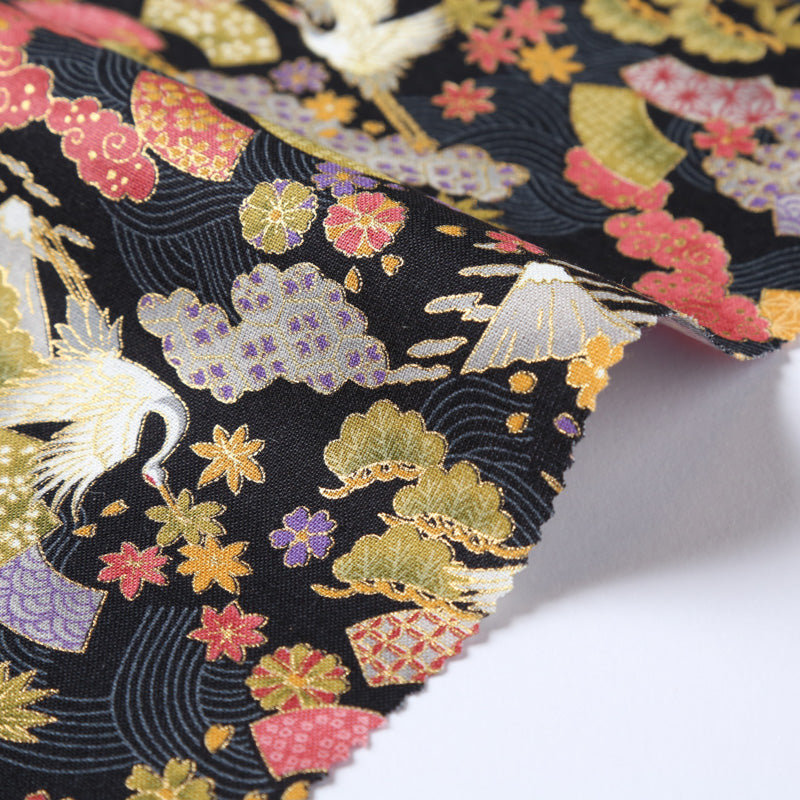 Flying Cranes and Fans Traditional Japanese Cotton Sheeting 2000-76