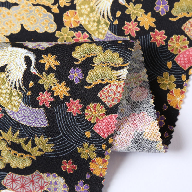 Flying Cranes and Fans Traditional Japanese Cotton Sheeting 2000-76