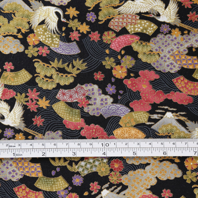Flying Cranes and Fans Traditional Japanese Cotton Sheeting 2000-76