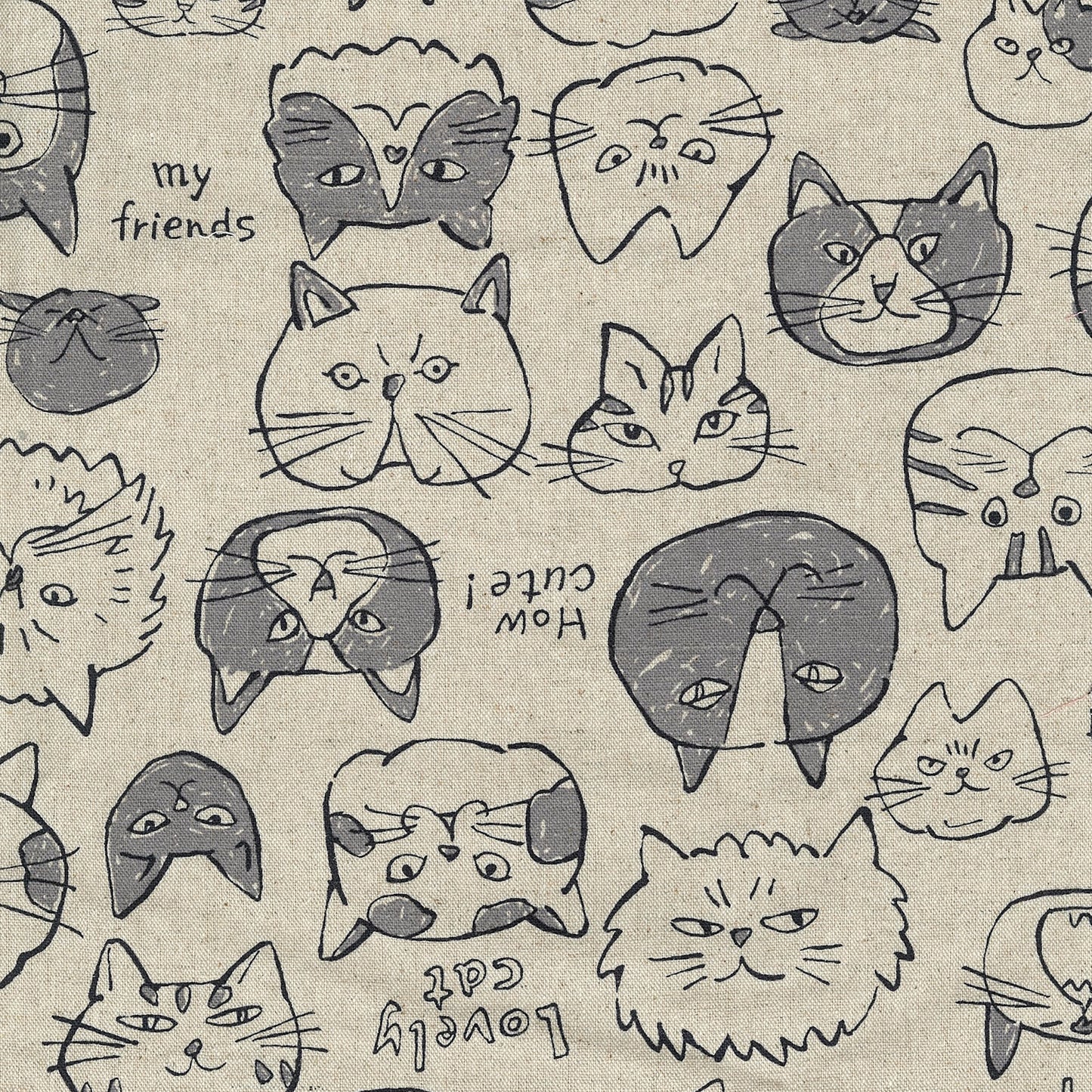 Doodle Animals Cats Cotton Linen Blend Canvas YKA-36000-1