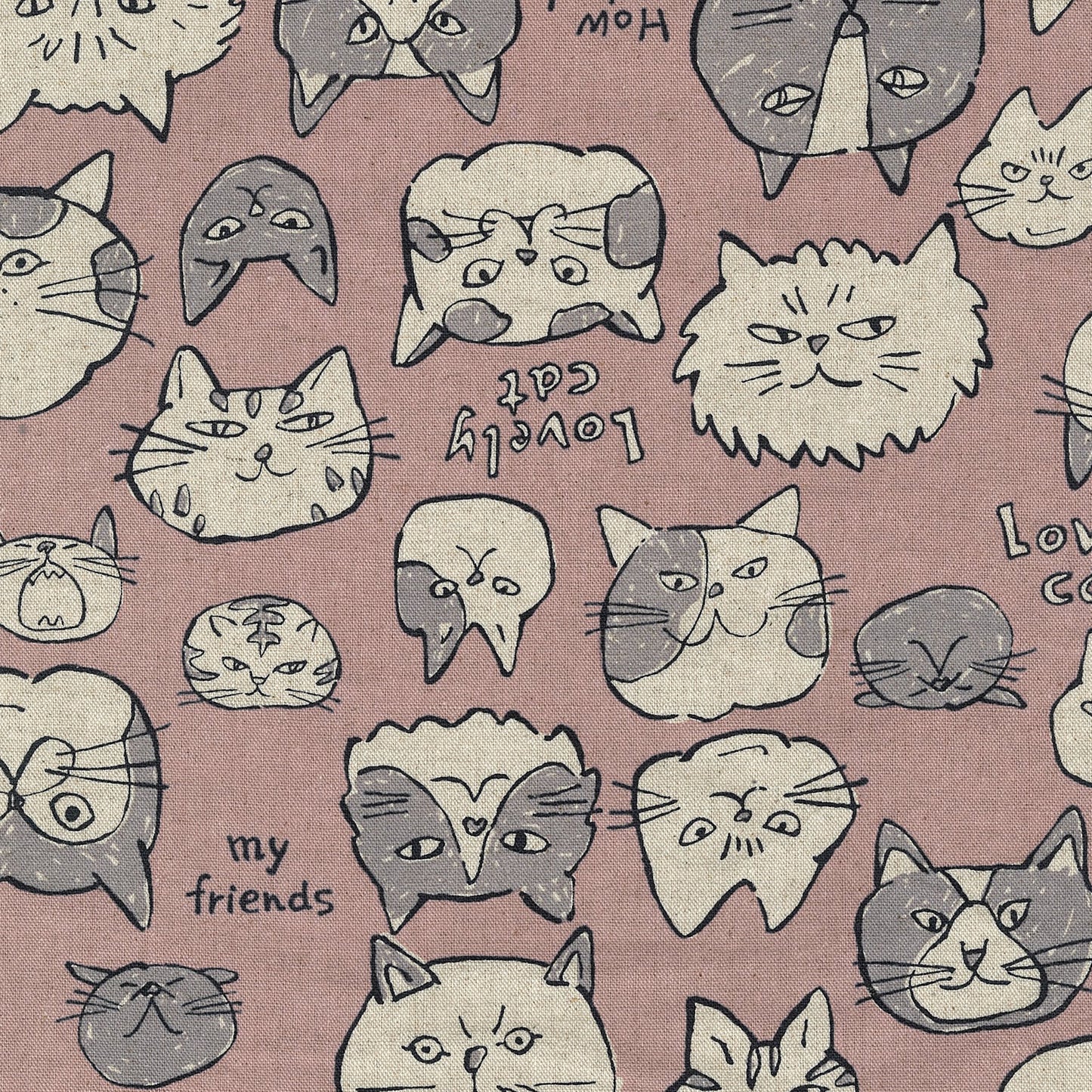Doodle Animals Cats Cotton Linen Blend Canvas YKA-36000-1