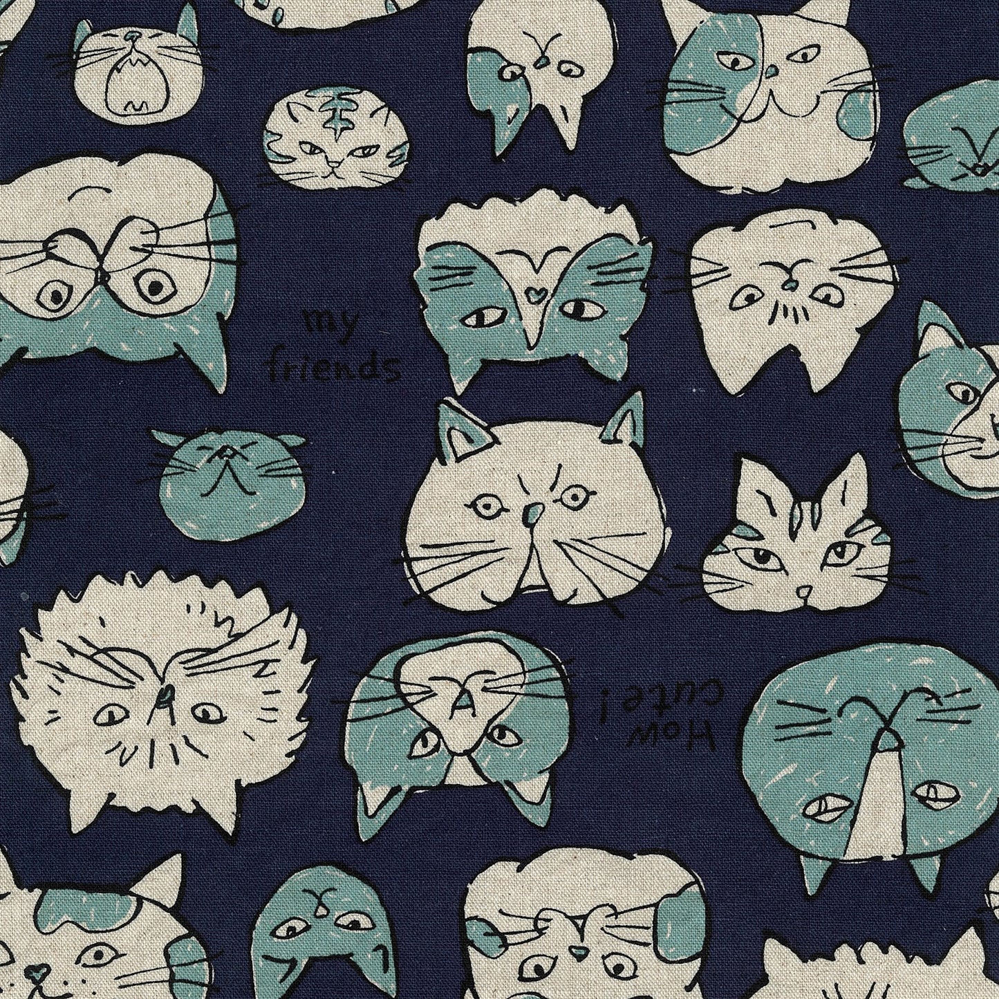 Doodle Animals Cats Cotton Linen Blend Canvas YKA-36000-1