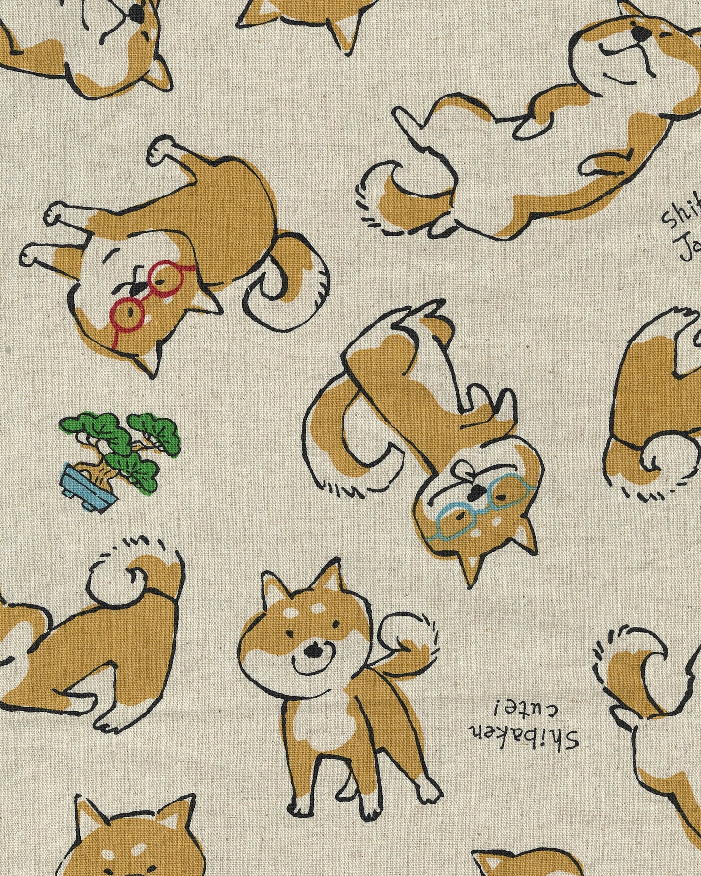 Doodle Animals Shiba Inu Cotton Linen Blend Canvas YKA-36000-2