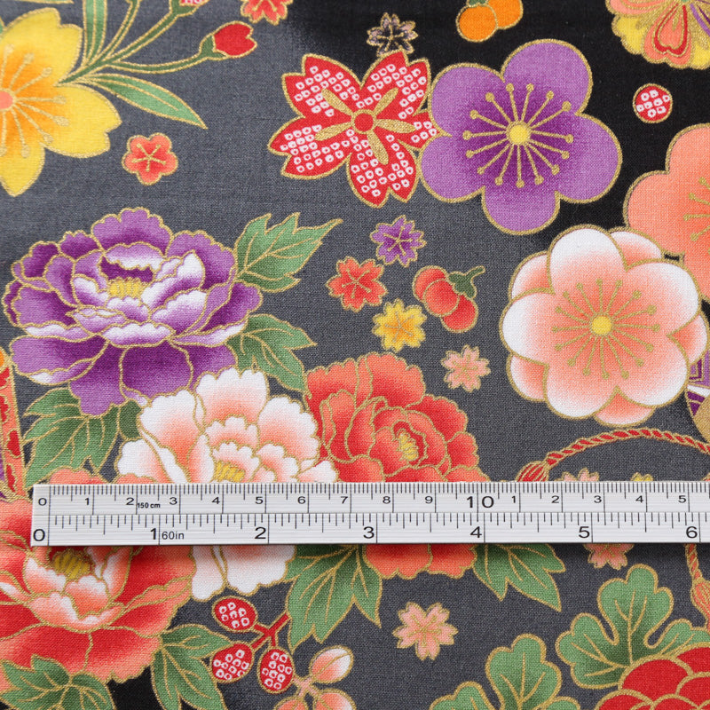 Flowering Chrysanthemum and Fan Traditional Japanese Cotton Sheeting 1600-62