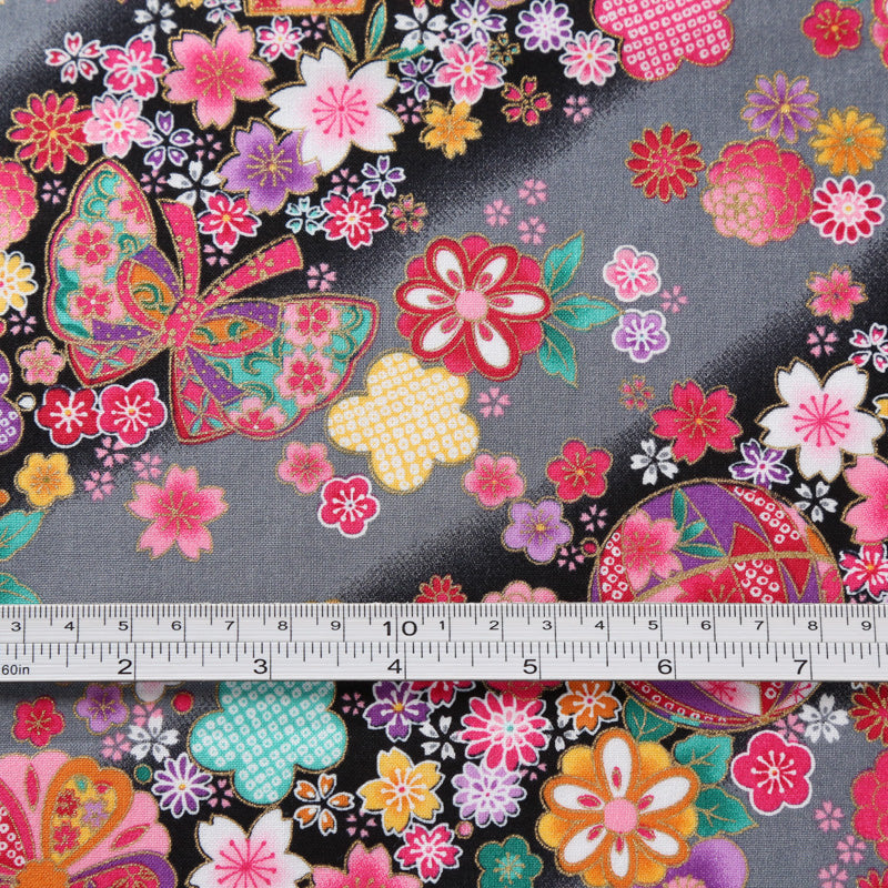 Flowering Sakura and Fan Traditional Japanese Cotton Sheeting 1600-76