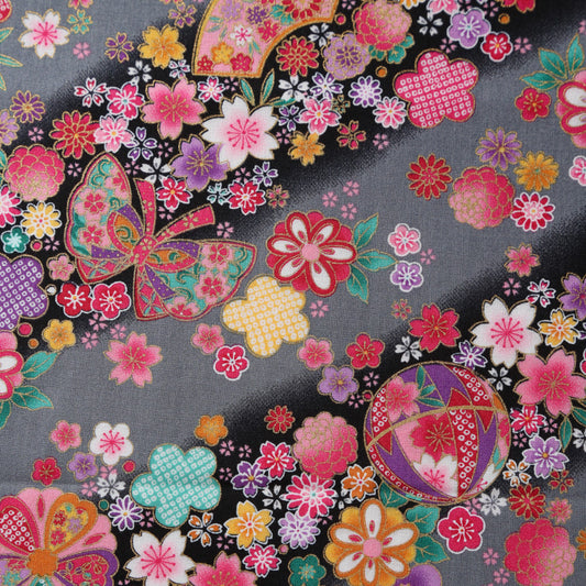 Flowering Sakura and Fan Traditional Japanese Cotton Sheeting 1600-76