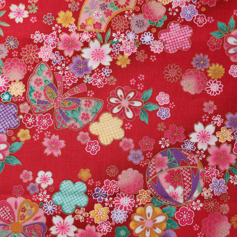 Flowering Sakura and Fan Traditional Japanese Cotton Sheeting 1600-76