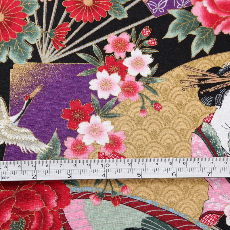 Geisha Chrysanthemum Traditional Japanese Cotton Sheeting
