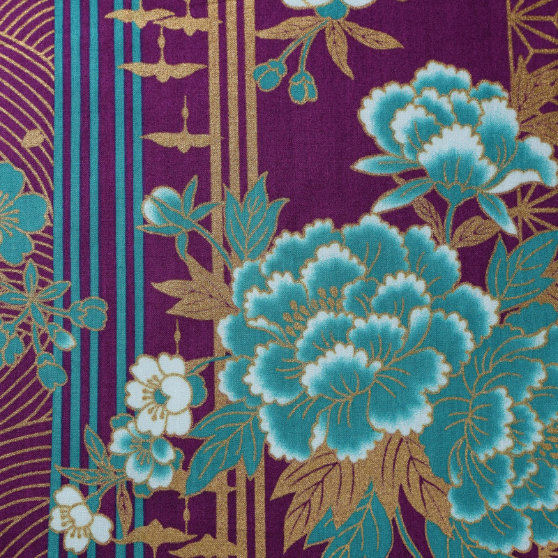 Flowering Peony and Cranes Traditional Japanese Cotton Sheeting 1600-106