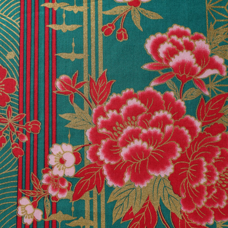 Flowering Peony and Cranes Traditional Japanese Cotton Sheeting 1600-106