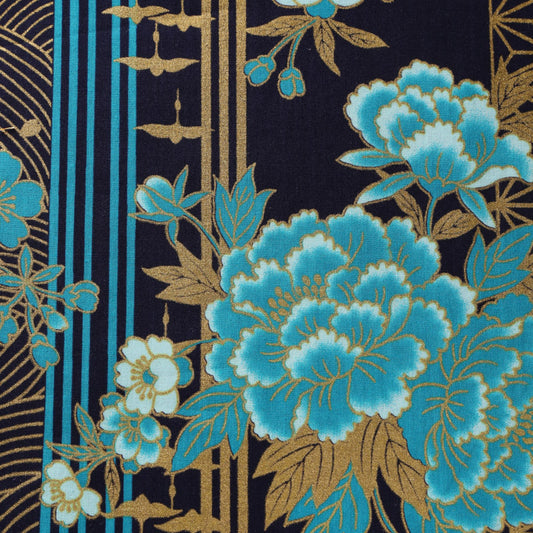 Flowering Peony and Cranes Traditional Japanese Cotton Sheeting 1600-106