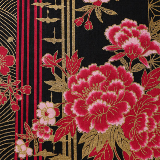 Flowering Peony and Cranes Traditional Japanese Cotton Sheeting 1600-106