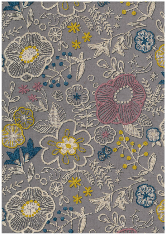 Embroidered-style Print Flowers Sheeting YGA-96040-1
