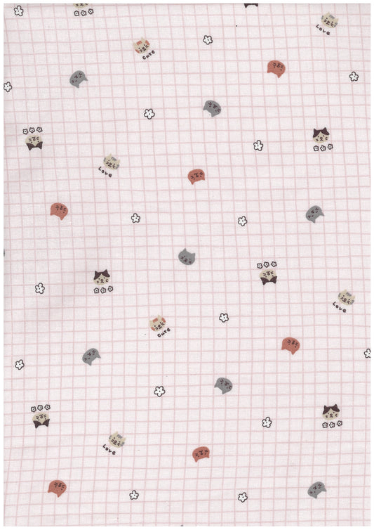 Cat & Check Cotton Sheeting YGA-99000-1