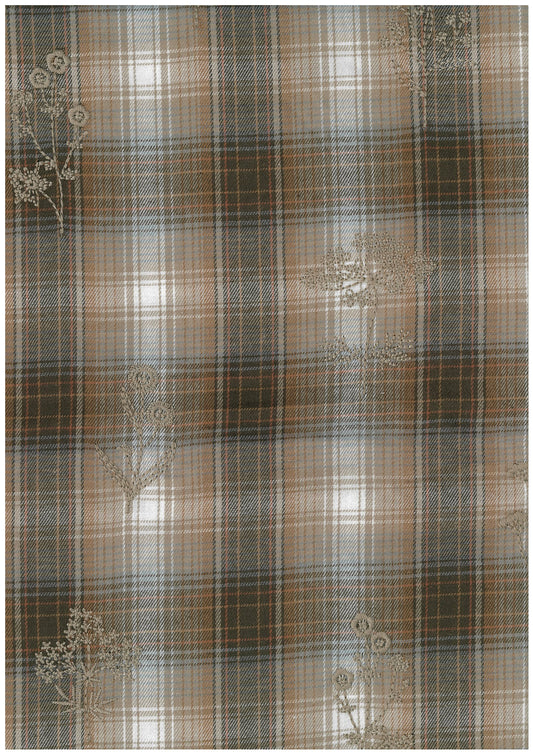 Embroidered Check Flower Brushed Fabric YKA-46070-1