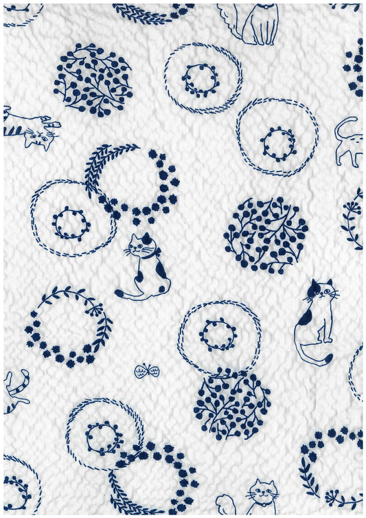 Floral Cats Ripple Seer Sucker Cotton YKA-49060-2