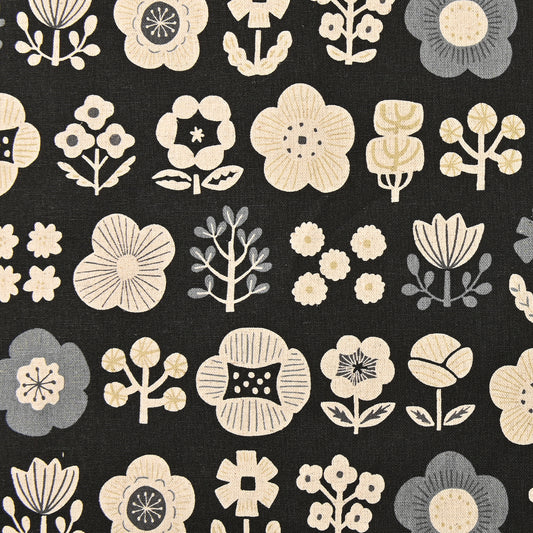 Black Flower Cotton Linen Blend Canvas YKA-96050-1